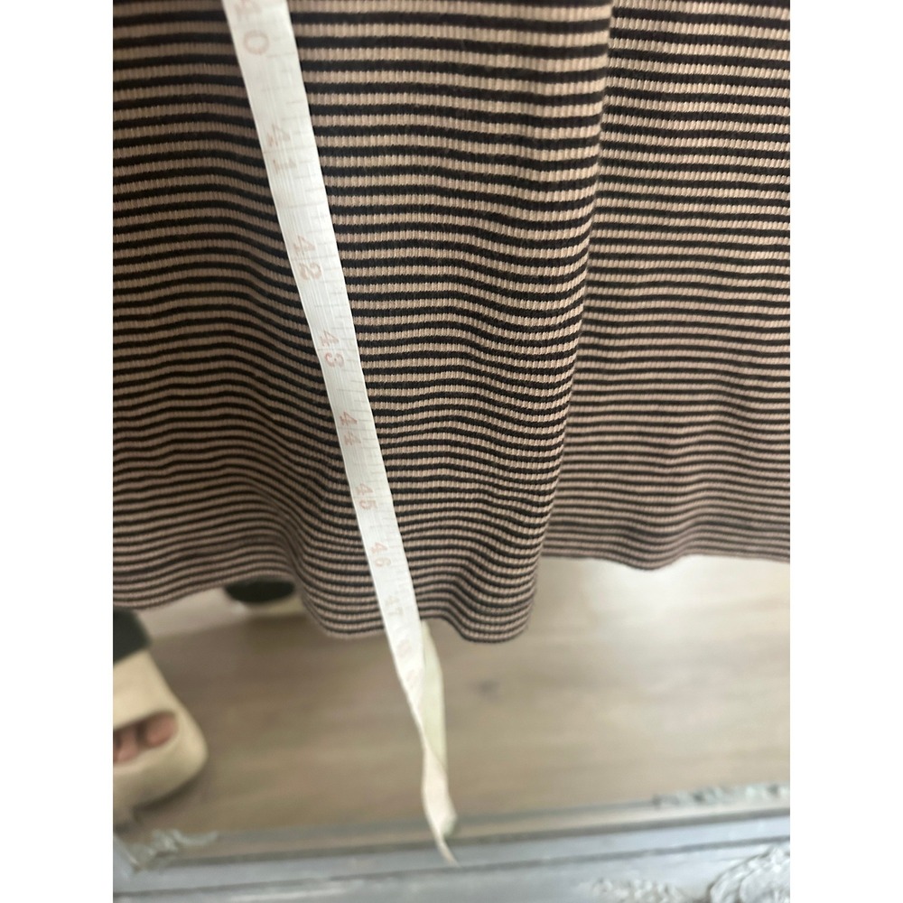 Uniqlo Ribbed Built in Bra Sleeveless Dress Brown Black Striped Midi Racerback M - Picture 10 of 10